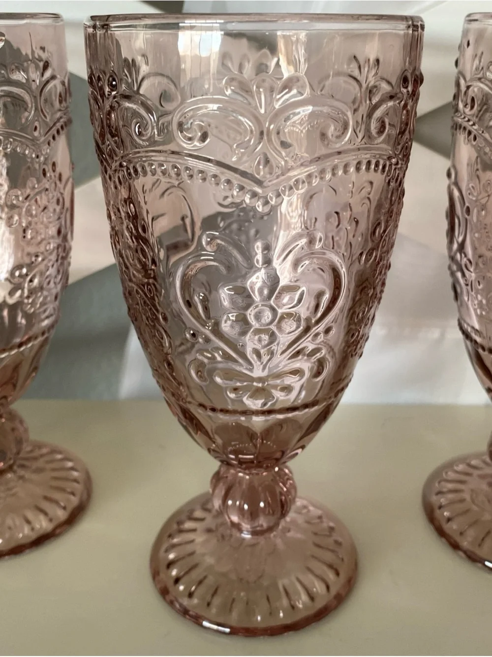 1 ea. The Pioneer Woman Pink Amelia Embossed Goblet Glasses 12 Oz